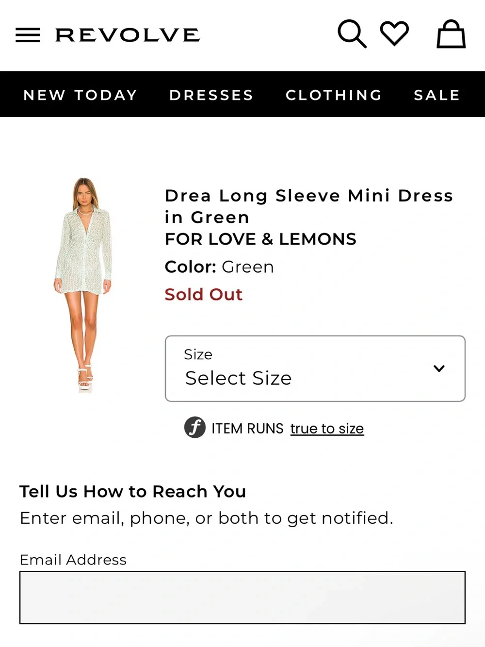 For Love And Lemons Drea Long Sleeve Collared Button-Front Dress NWT $250 - Picture 7 of 8